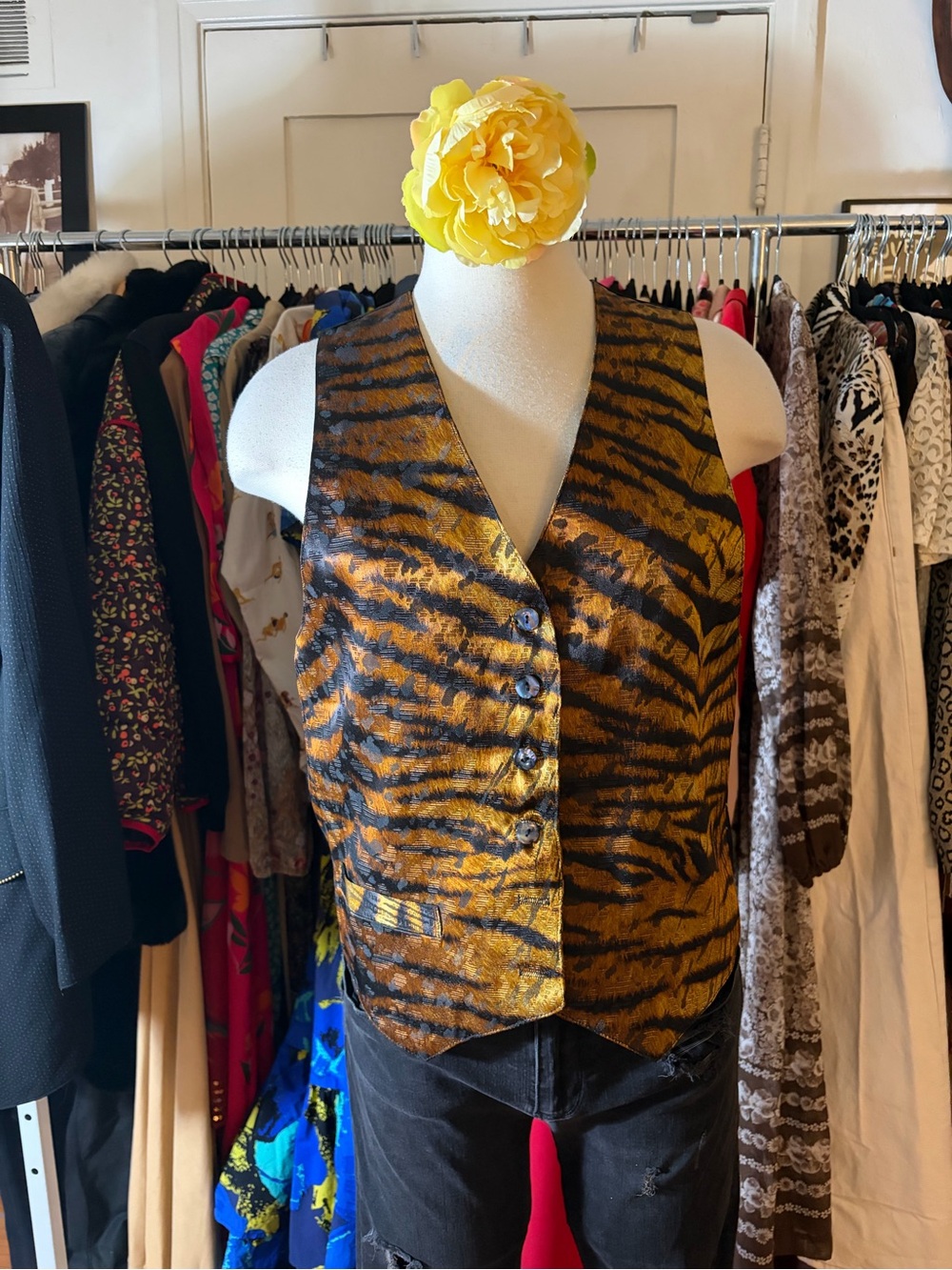 Vintage 1980s I. Magnin Tiger Stripe Tuxedo Vest